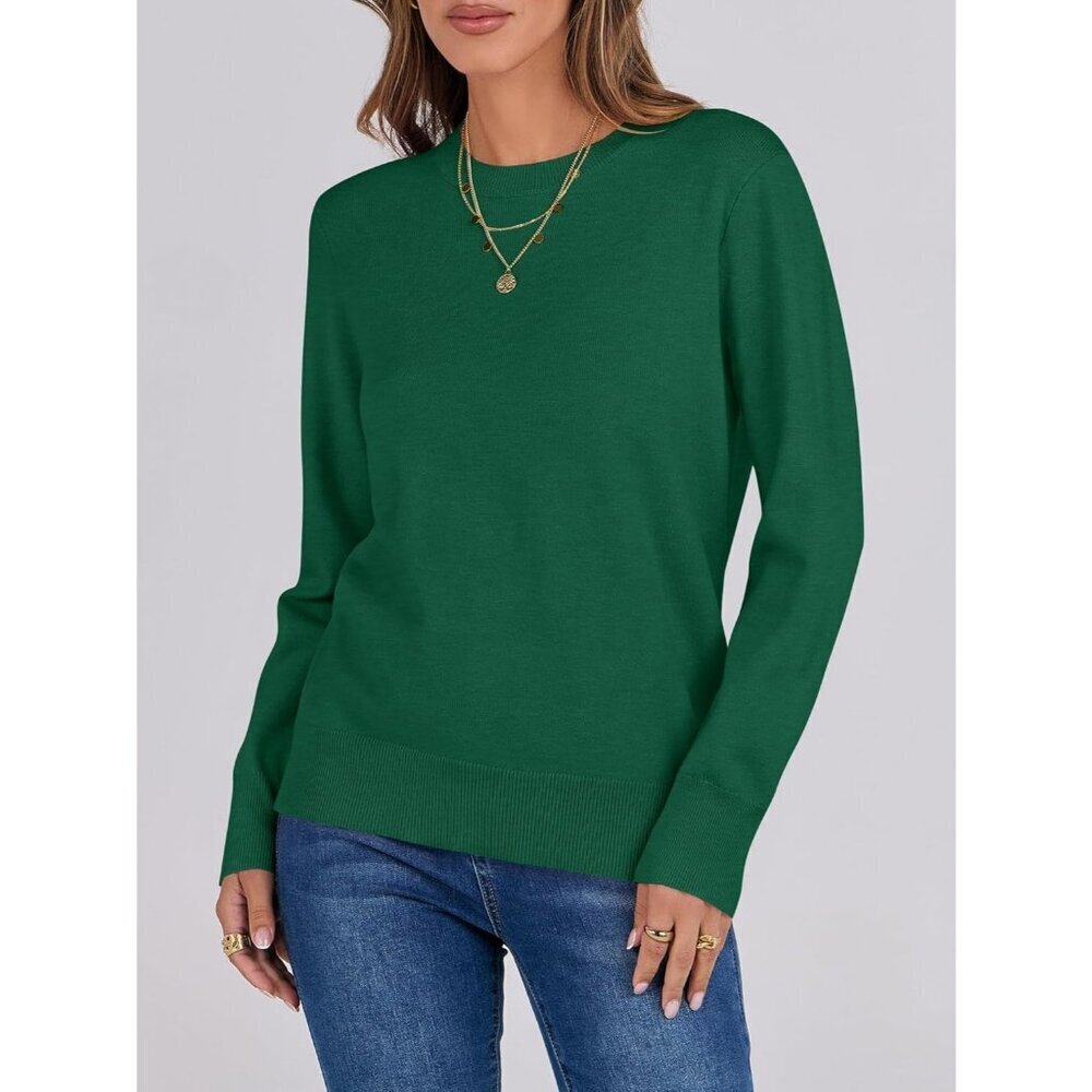 Women's Forest Green Trendy Outfits Sweaters Top Long Sleeve Crewneck Pullover - Picture 3 of 6